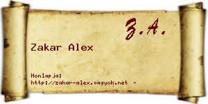 Zakar Alex névjegykártya